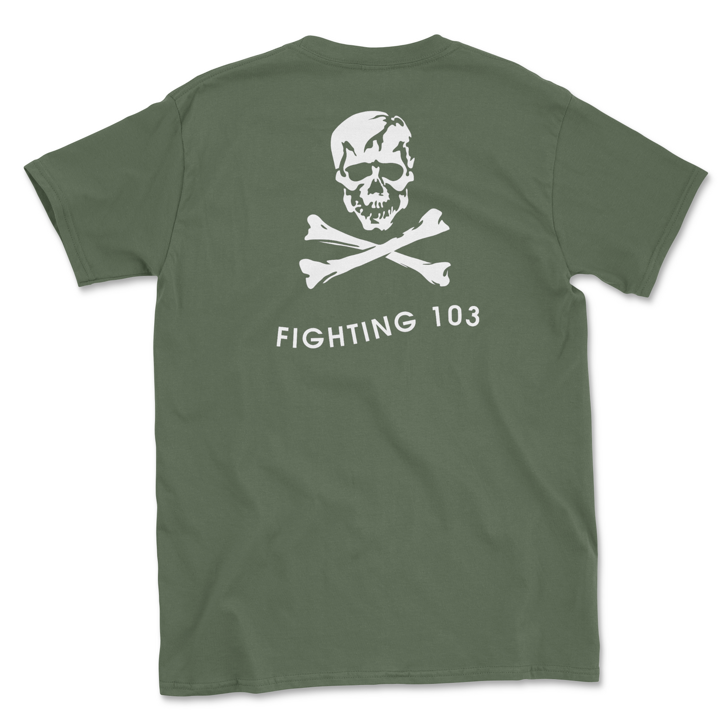 Military green t-shirt with squadron patch.