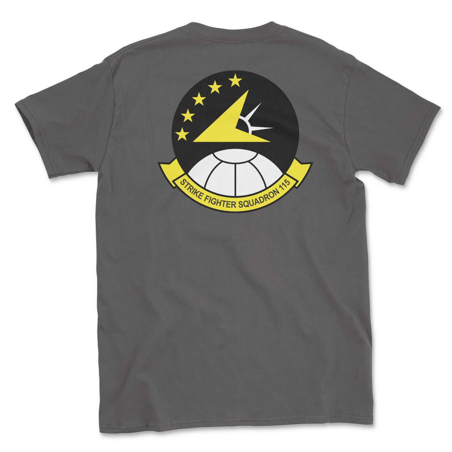 Charcoal t-shirt with squadron patch.