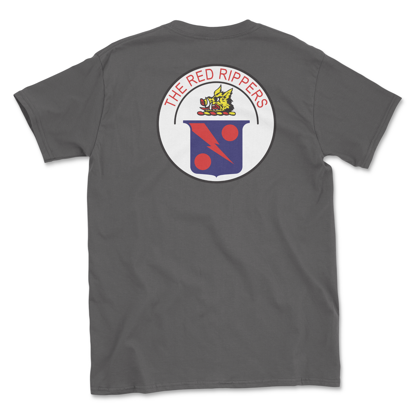 Charcoal t-shirt with squadron patch.