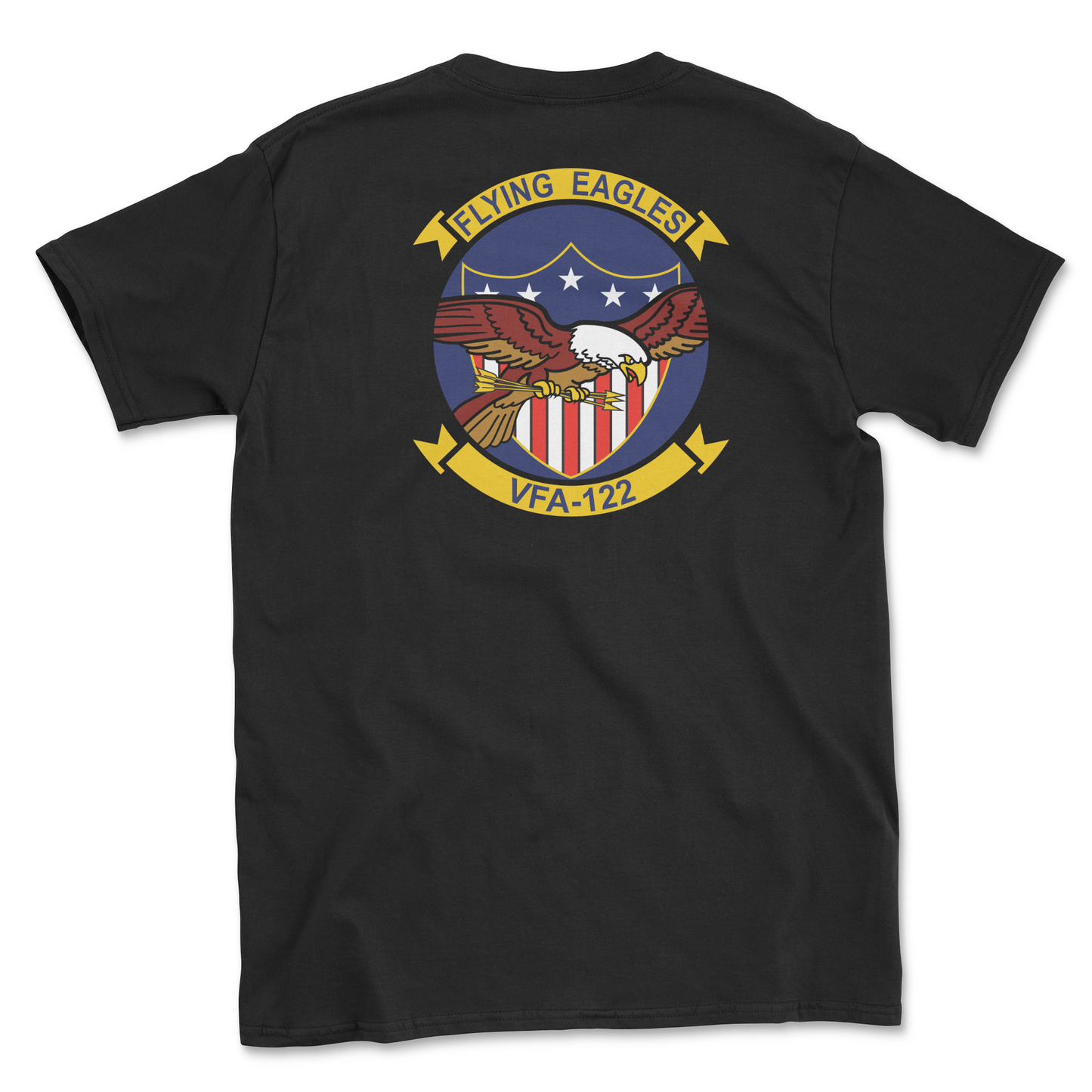 Black t-shirt with squadron patch.