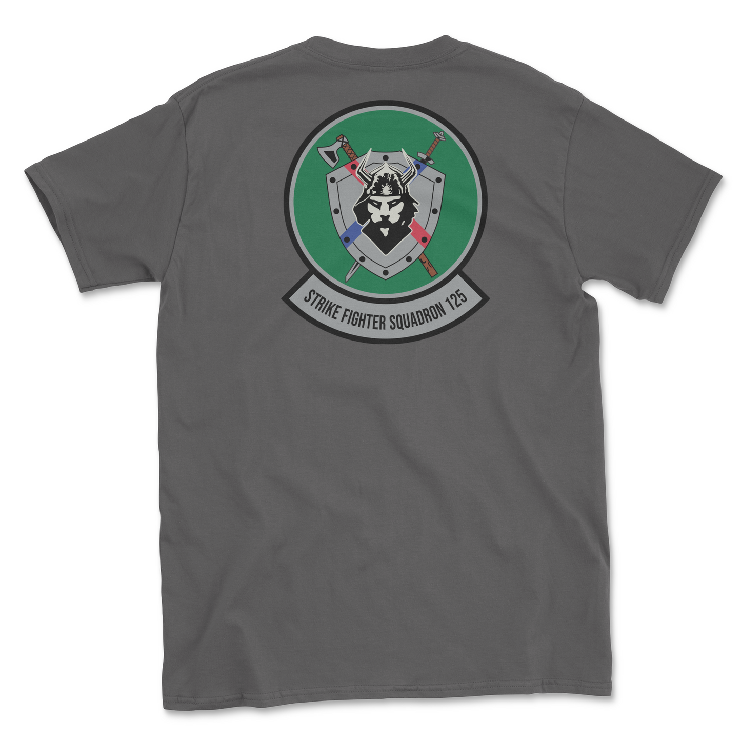 Charcoal t-shirt with squadron patch.