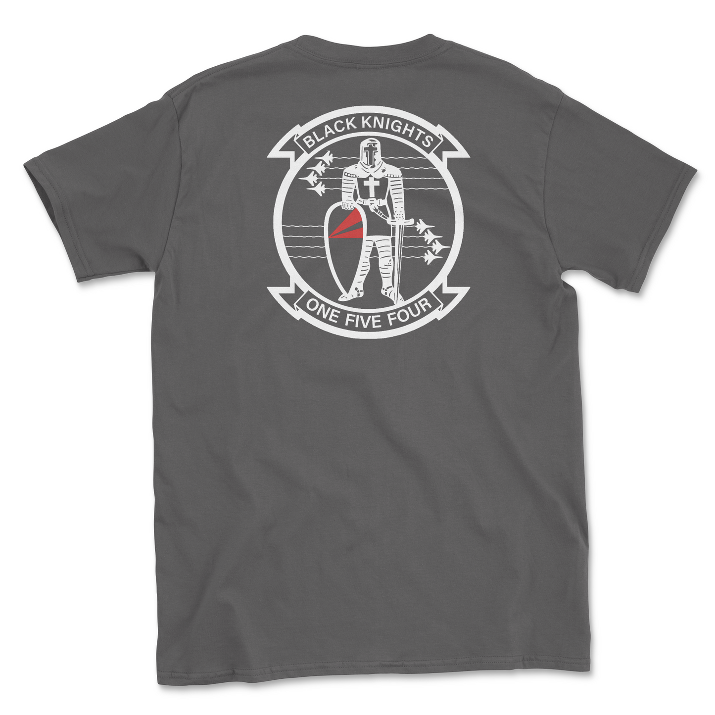 Charcoal t-shirt with squadron patch.