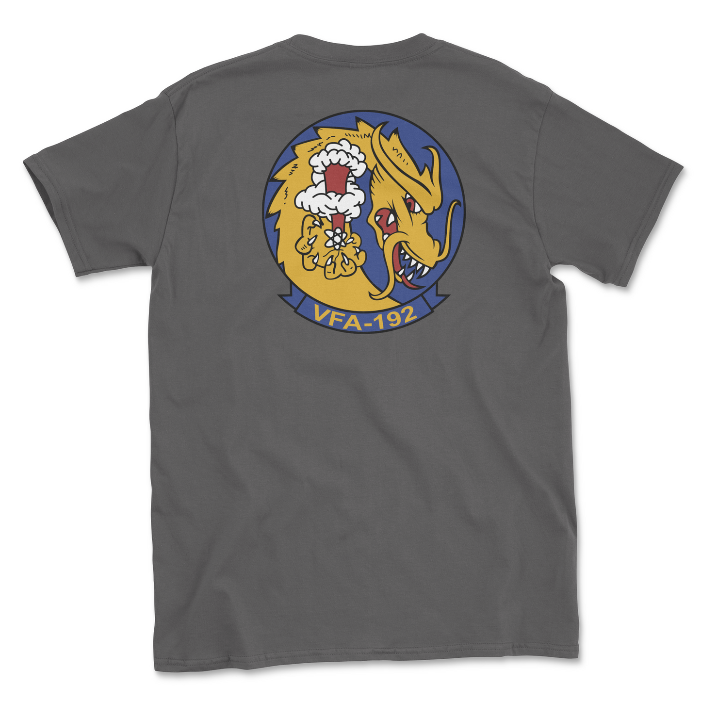 Charcoal t-shirt with squadron patch.