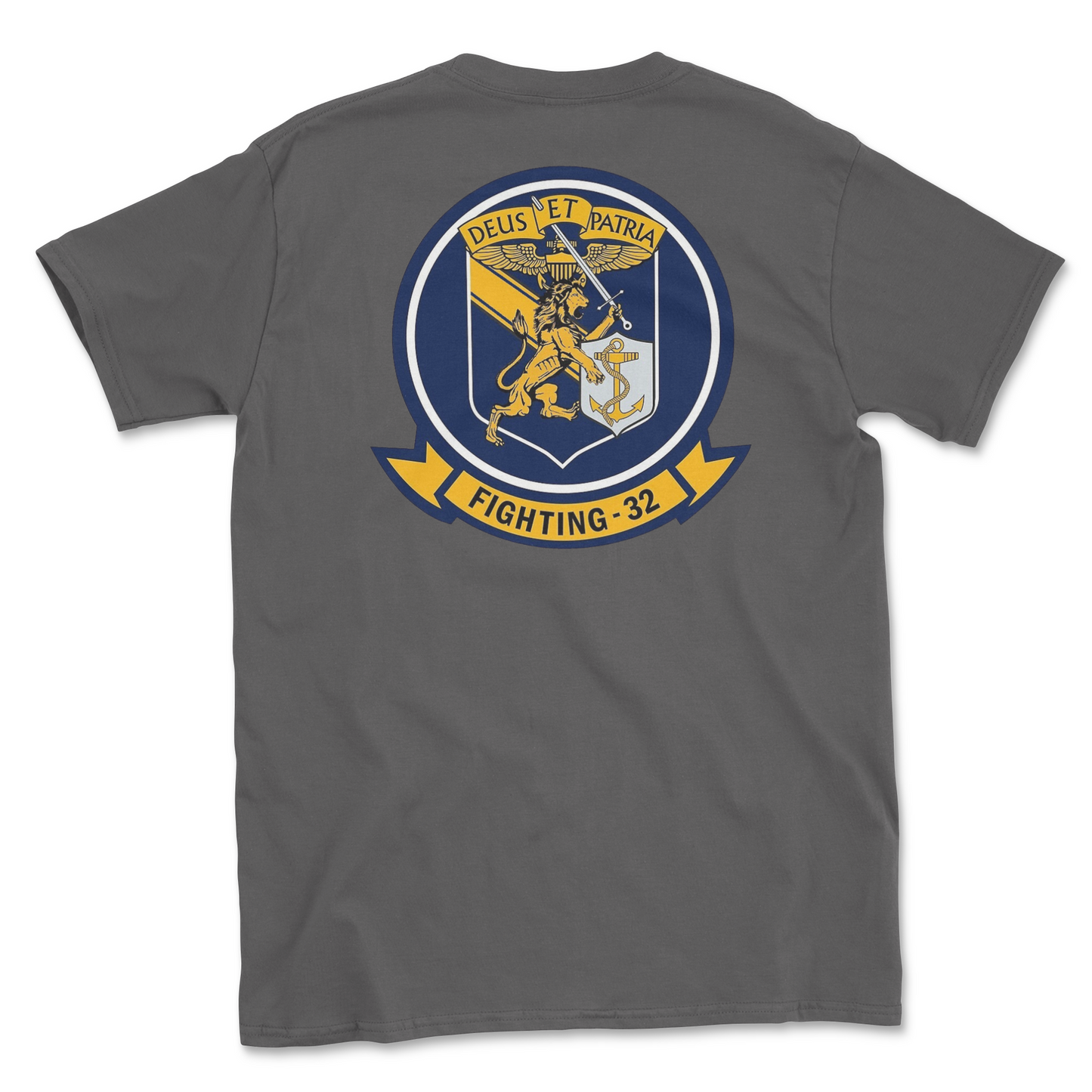 Charcoal t-shirt with squadron patch.