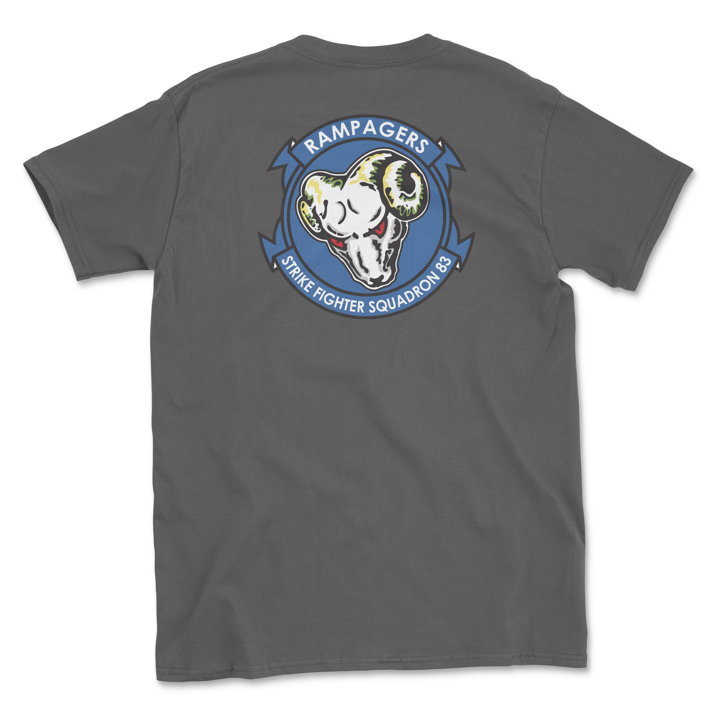 Charcoal t-shirt with squadron patch.