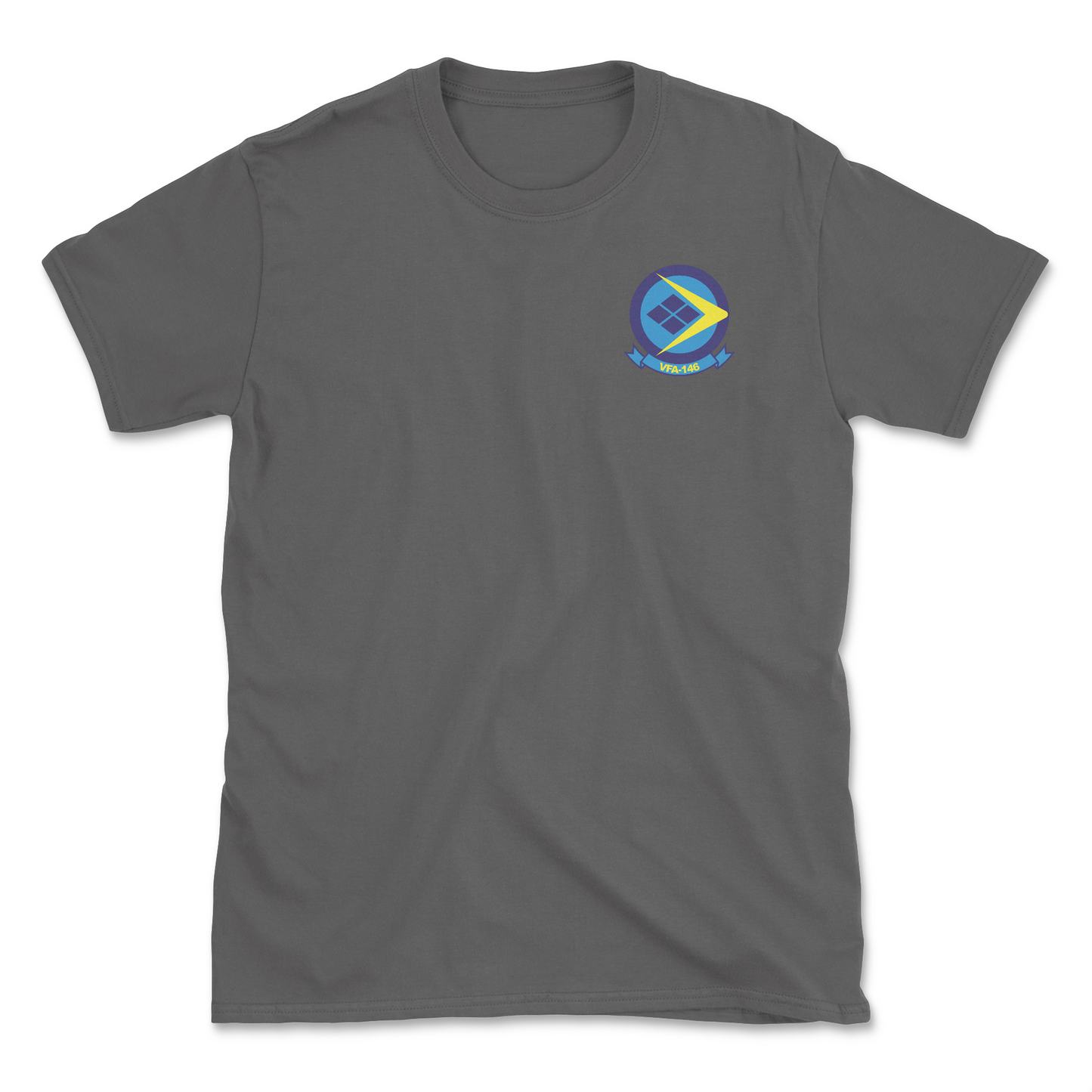 Charcoal t-shirt with squadron patch.