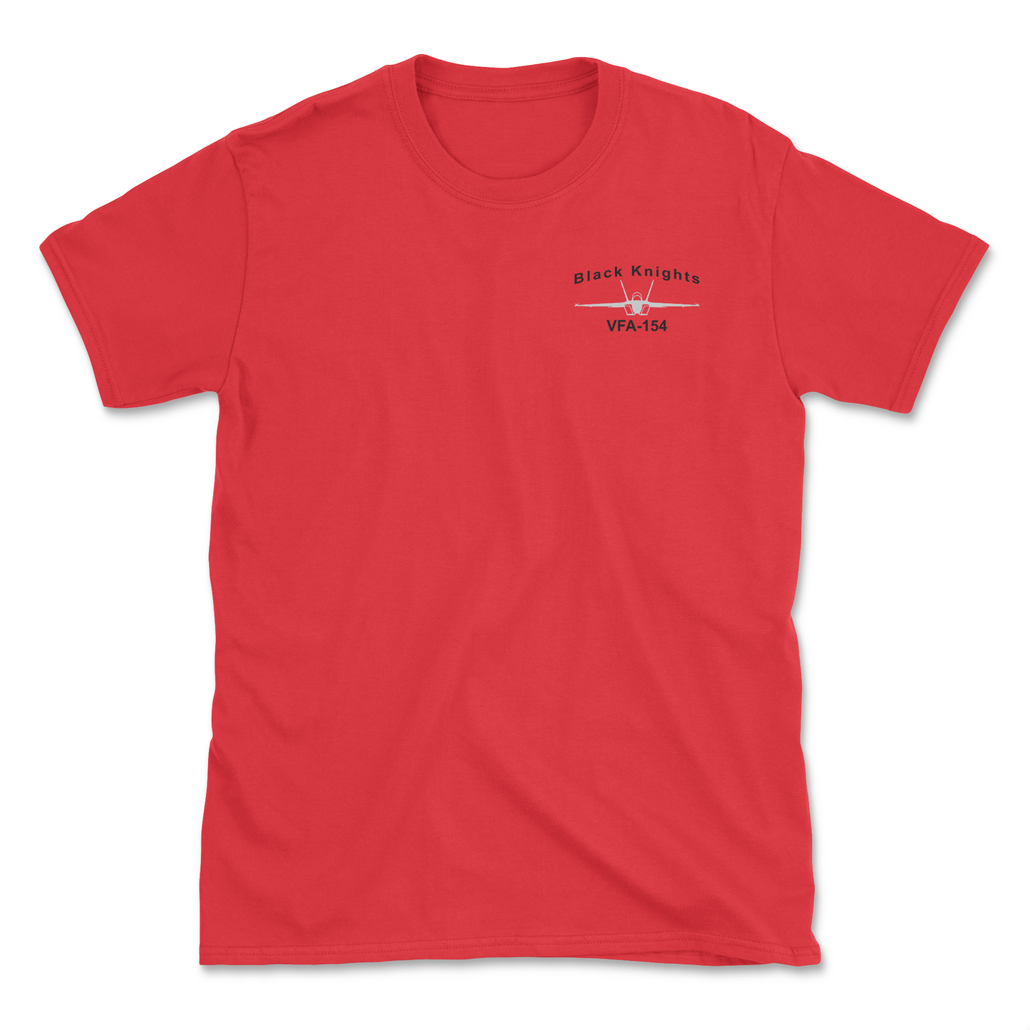 Red t-shirt with an F/A-18 aircraft and squadron name.