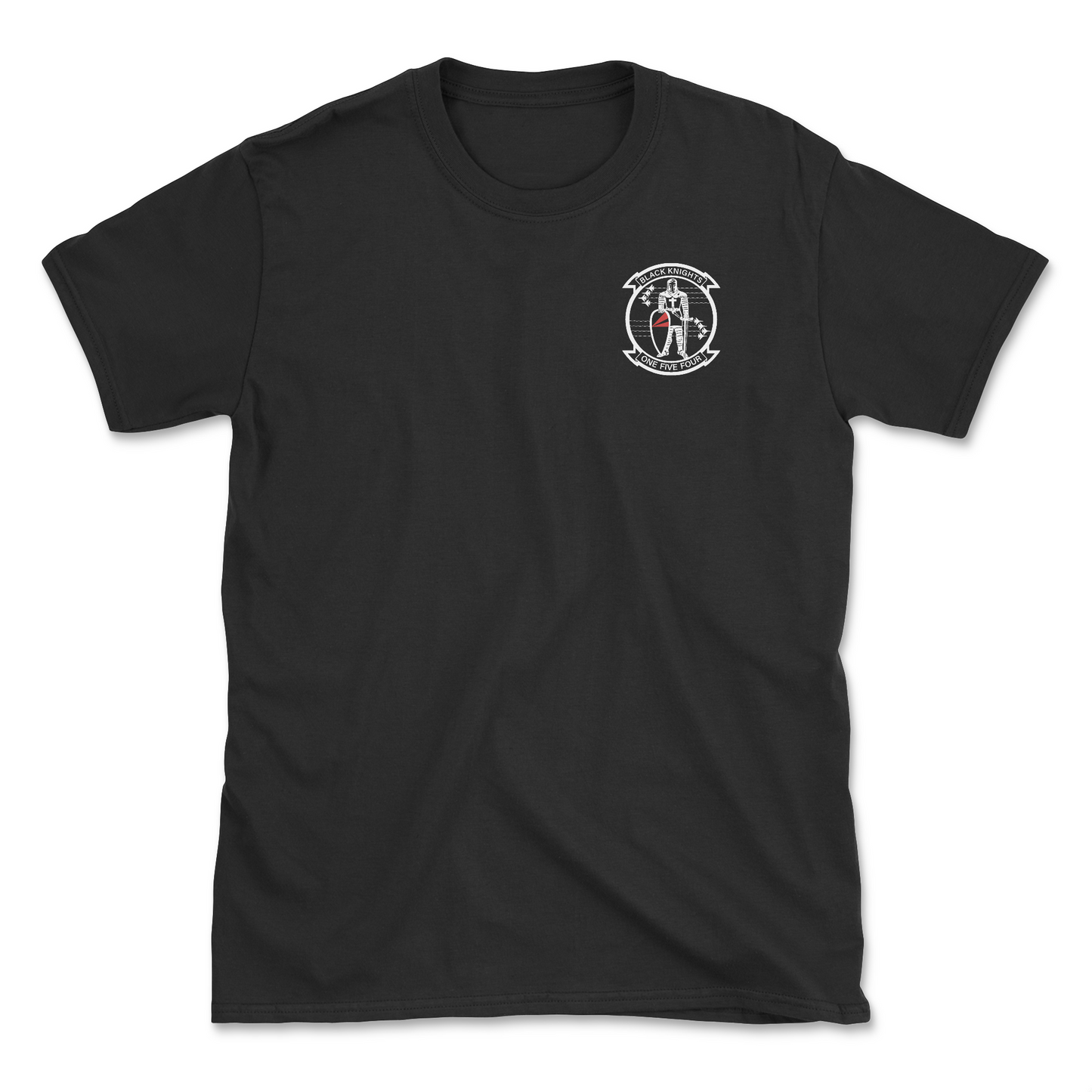 Black t-shirt with squadron patch.