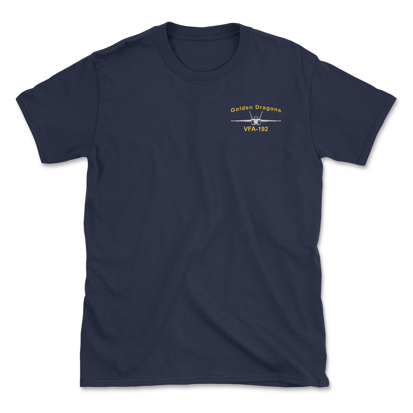 Navy blue t-shirt with an F/A-18 aircraft and squadron name.