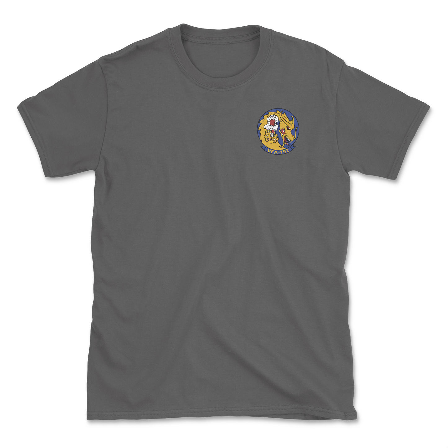Charcoal t-shirt with squadron patch.