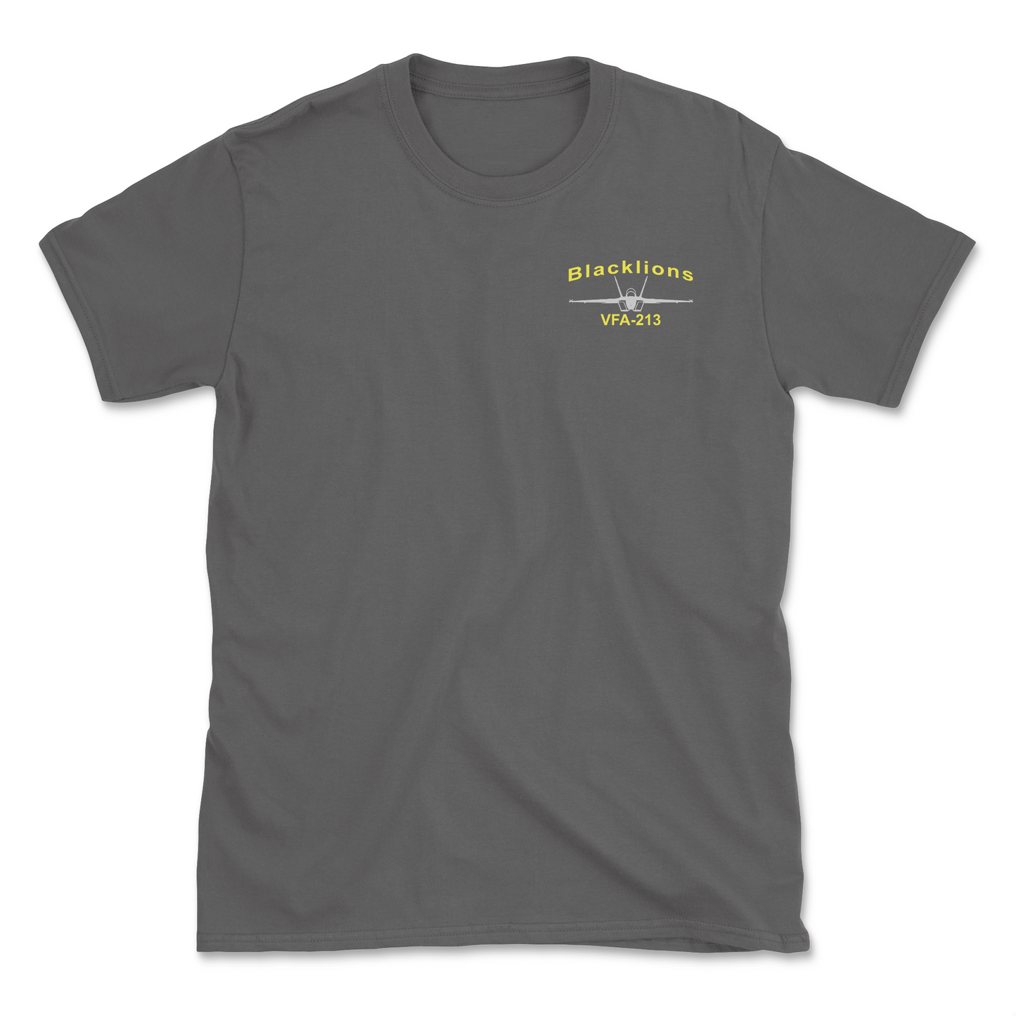 Charcoal t-shirt with an F/A-18 aircraft and squadron name.