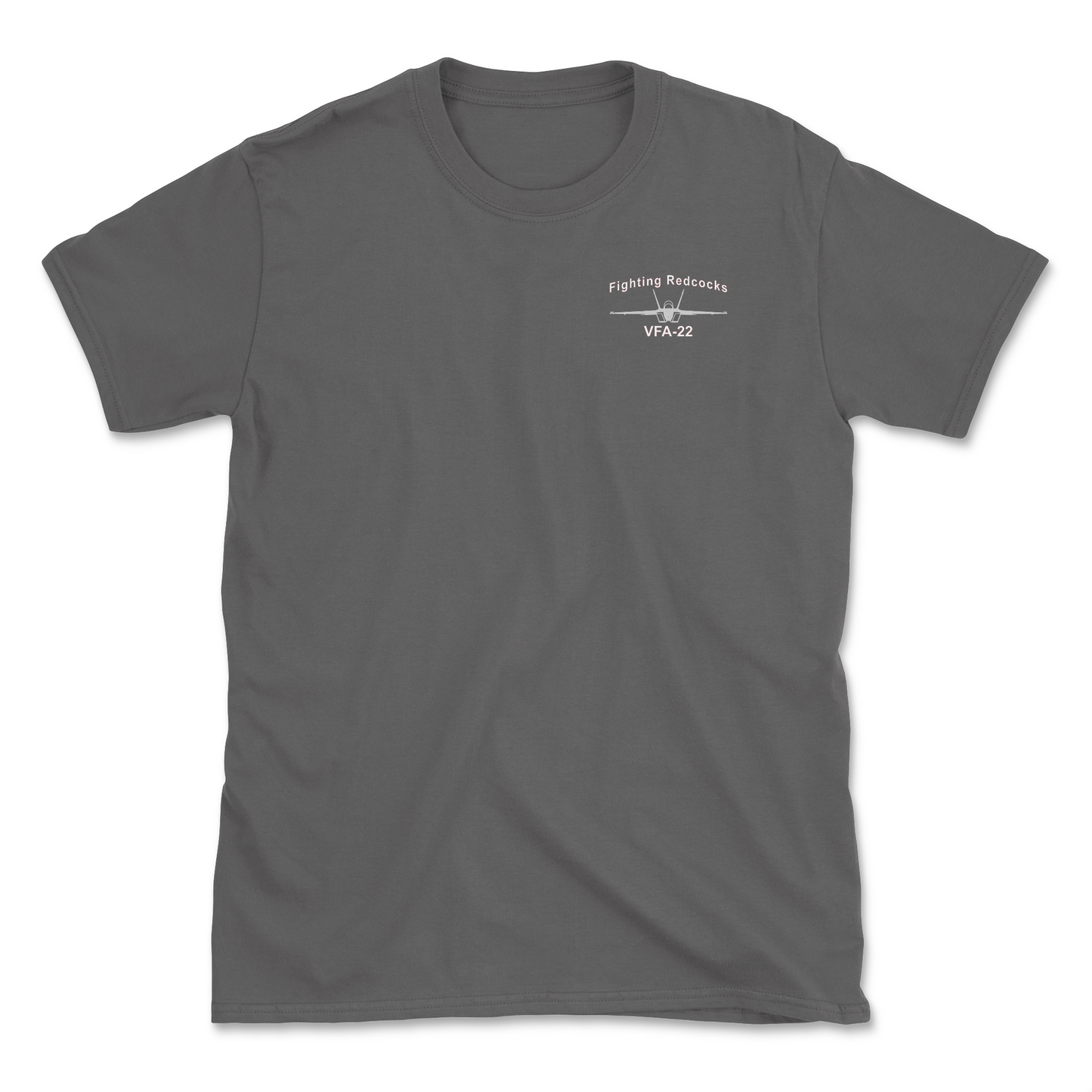 Charcoal t-shirt with an F/A-18 aircraft and squadron name.