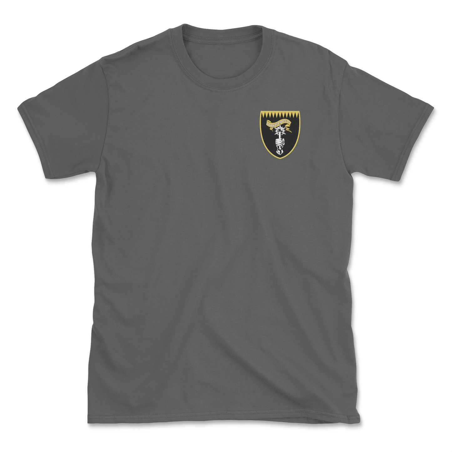 Charcoal t-shirt with squadron patch.