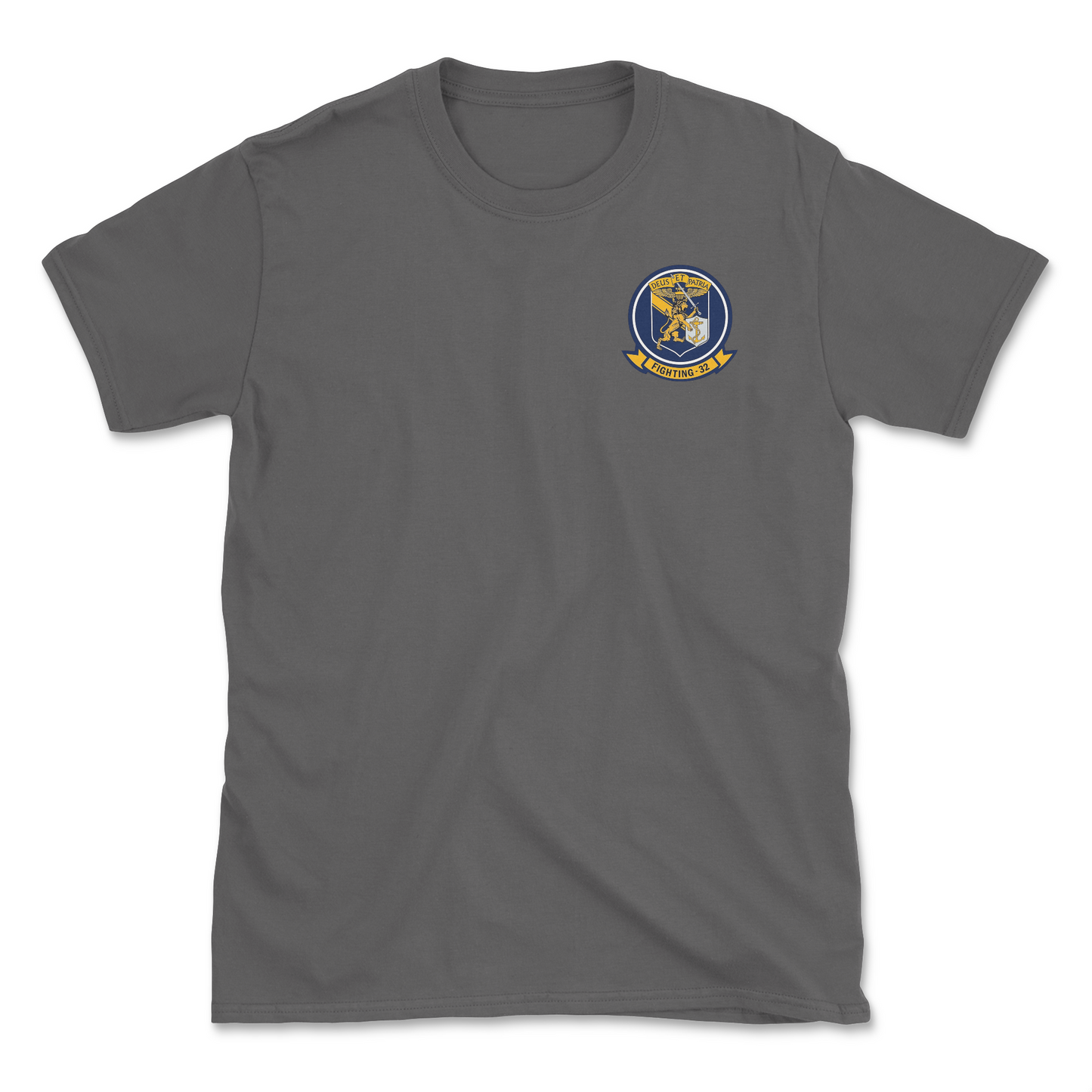 Charcoal t-shirt with squadron patch.
