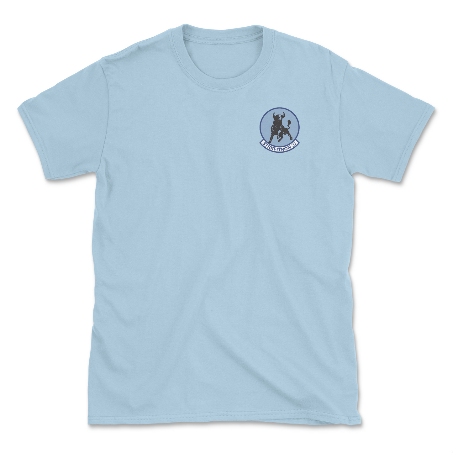 Light blue t-shirt with squadron patch.