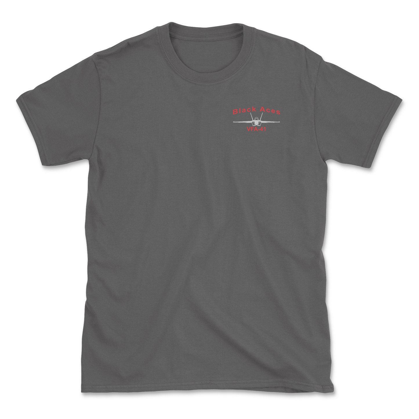 Charcoal t-shirt with an F/A-18 aircraft and squadron name.