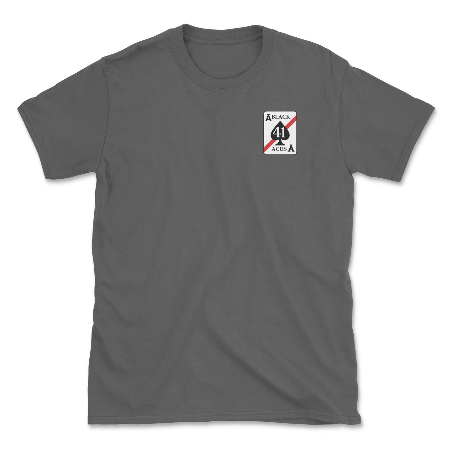 Charcoal t-shirt with squadron patch.