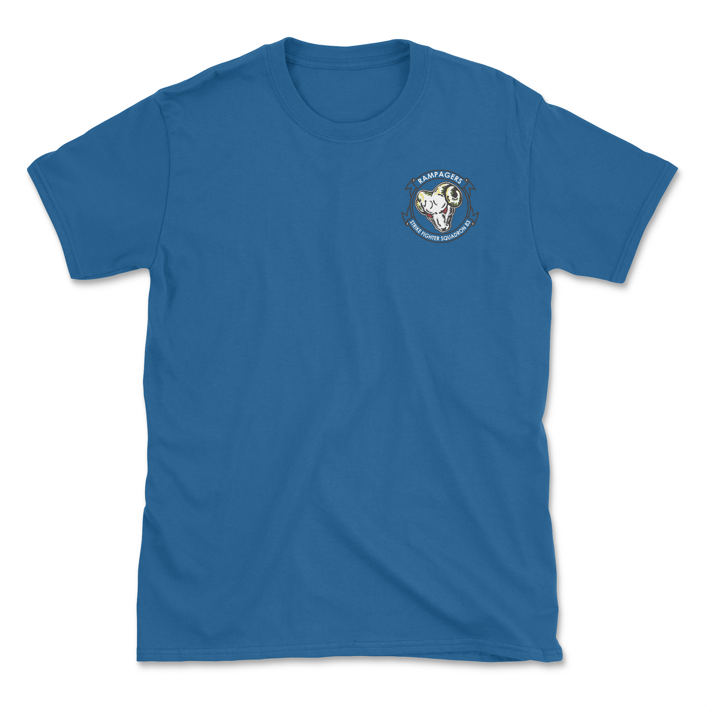 Royal blue t-shirt with squadron patch.