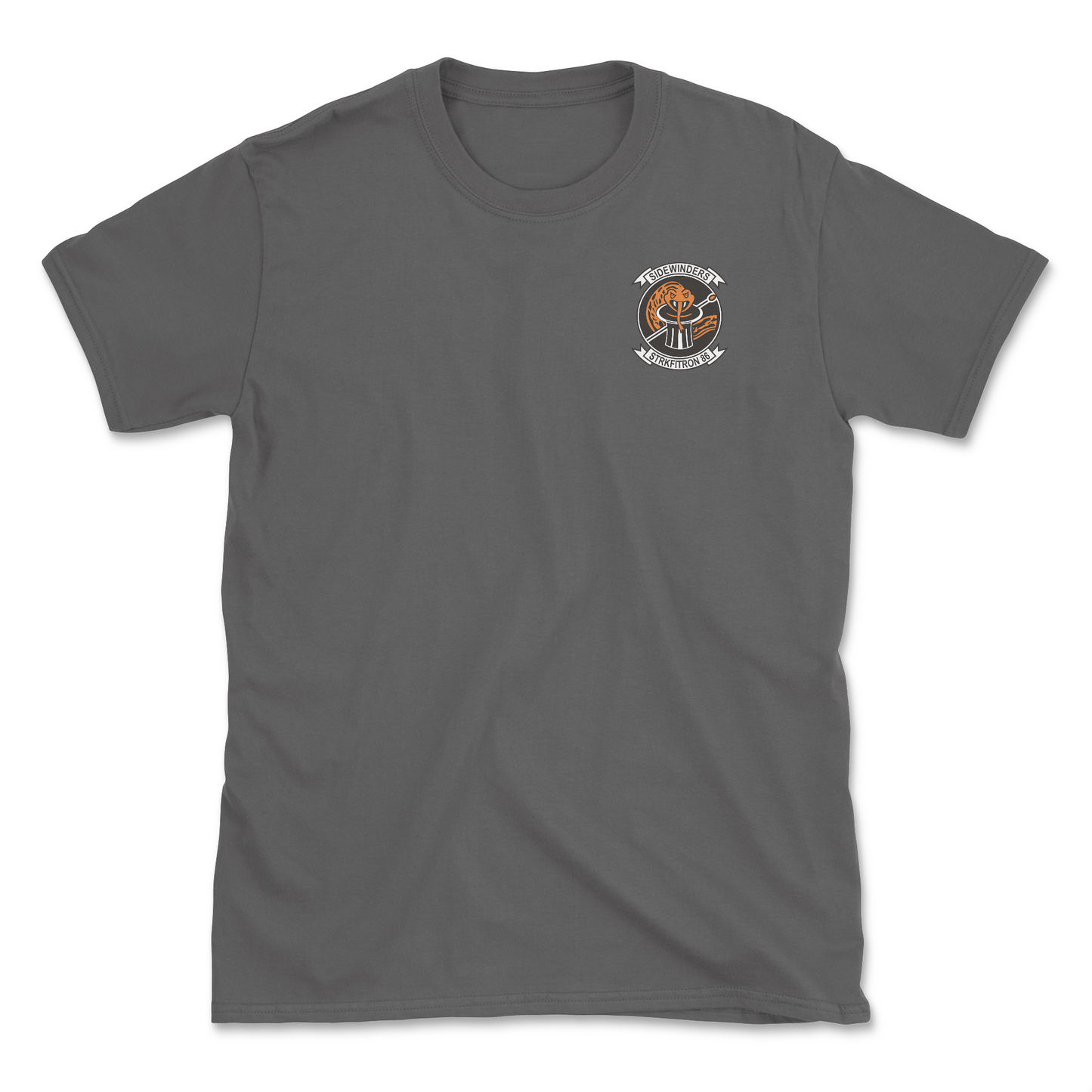 Charcoal t-shirt with squadron patch.