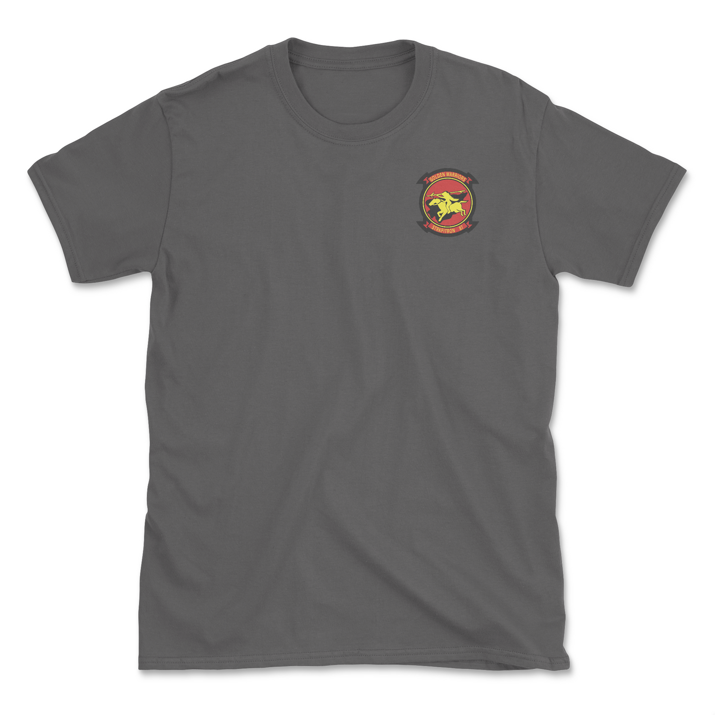 Charcoal t-shirt with squadron patch.