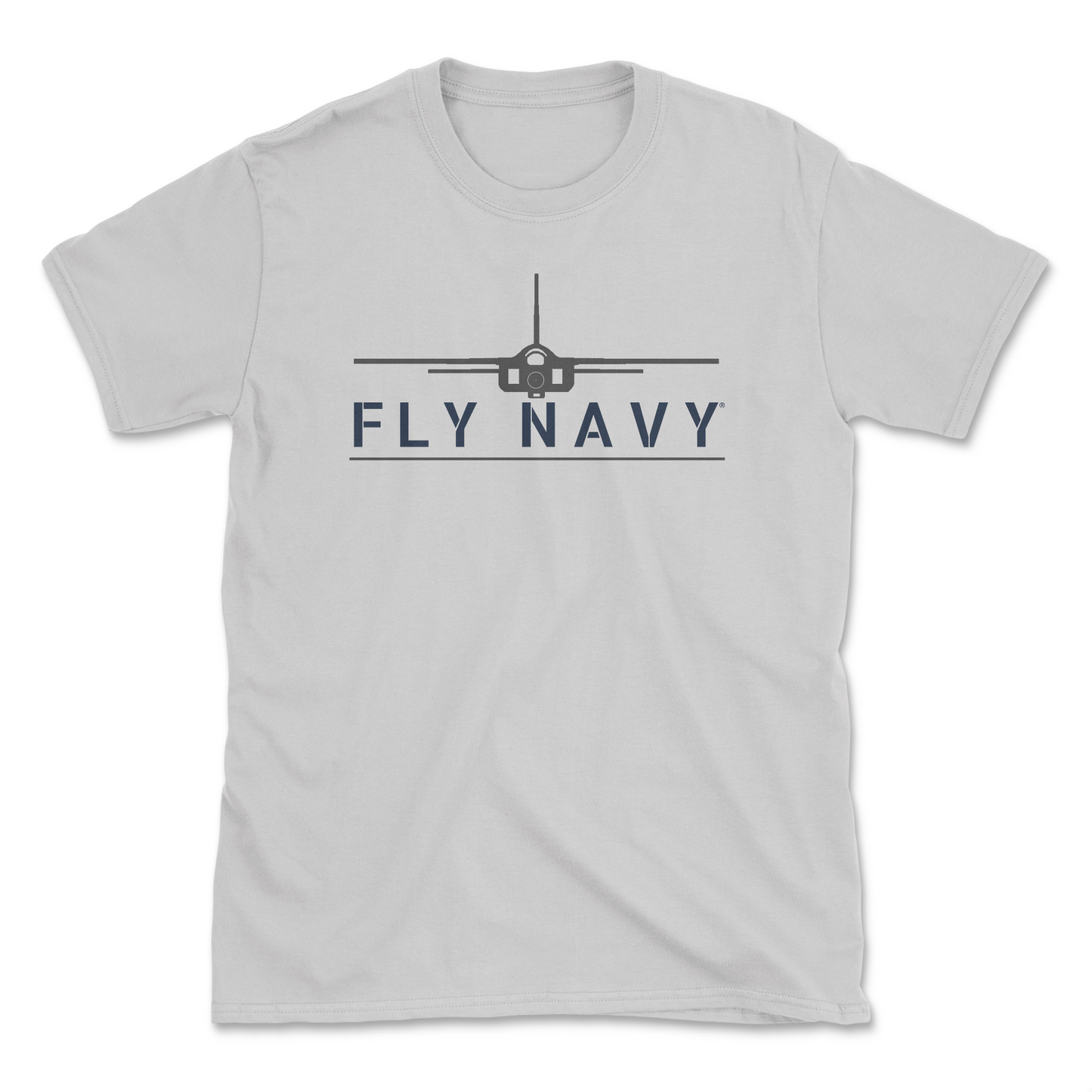 A light grey-colored t-shirt with 'FLY NAVY' text and a graphic of the A-5 Vigilante aircraft.