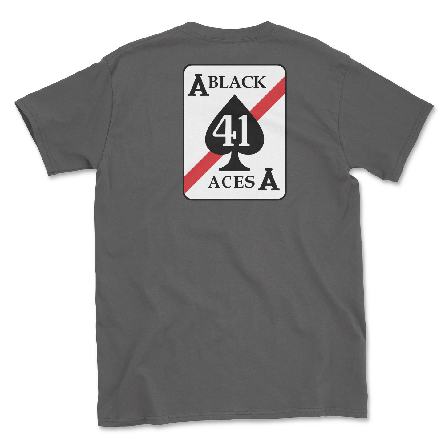 Charcoal t-shirt with squadron patch.