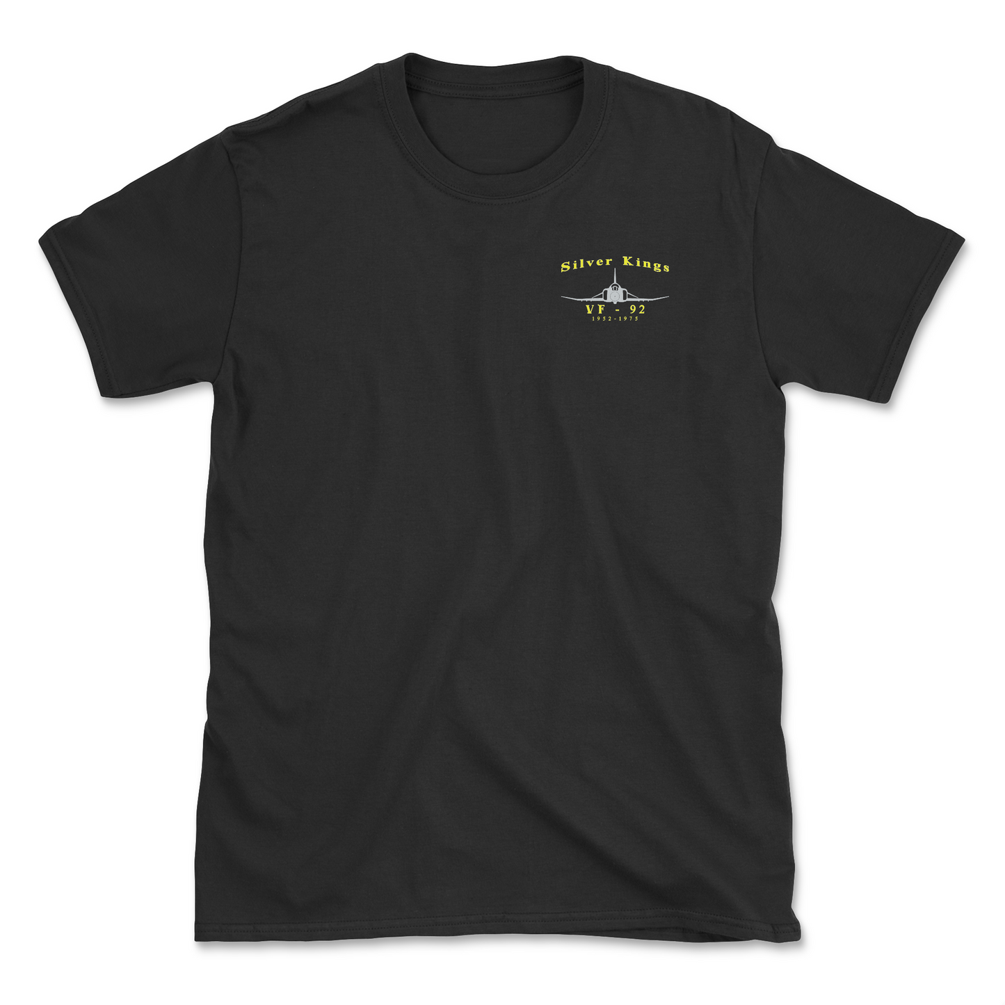 Black t-shirt with an F-4 aircraft and squadron name.