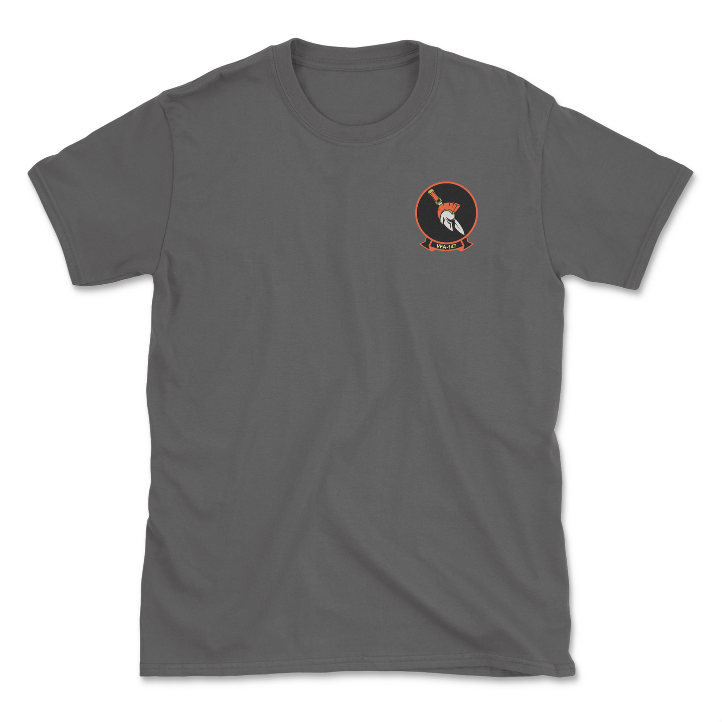 Charcoal t-shirt with squadron patch.