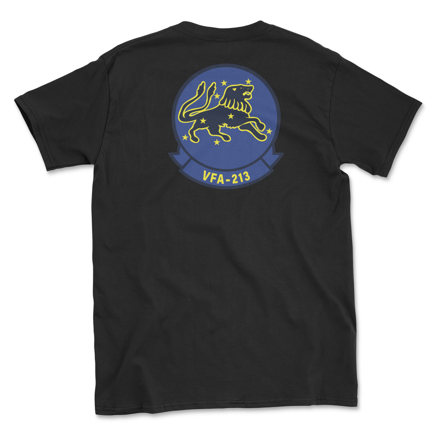 Black t-shirt with squadron patch.