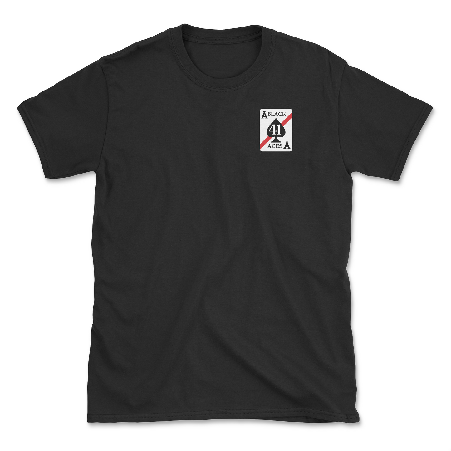 Black t-shirt with squadron patch.