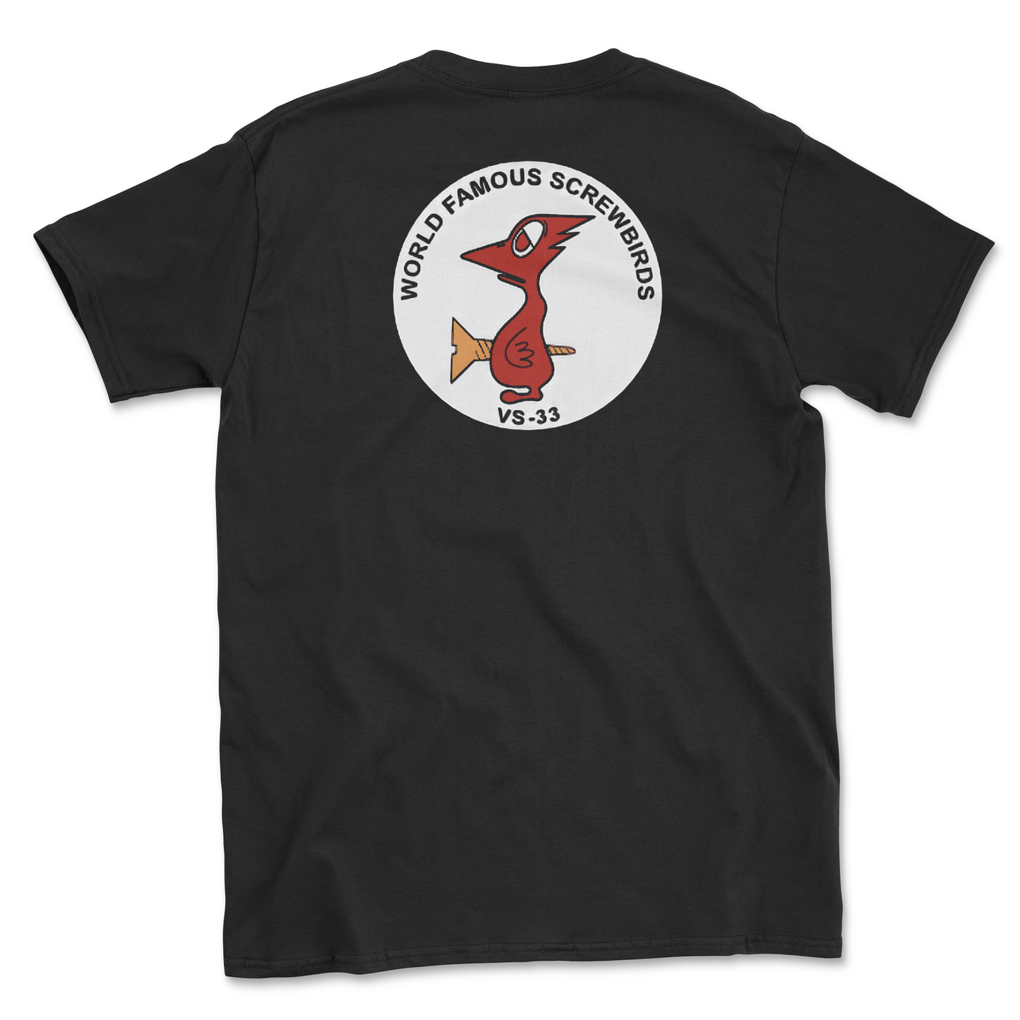 Black t-shirt with squadron patch.