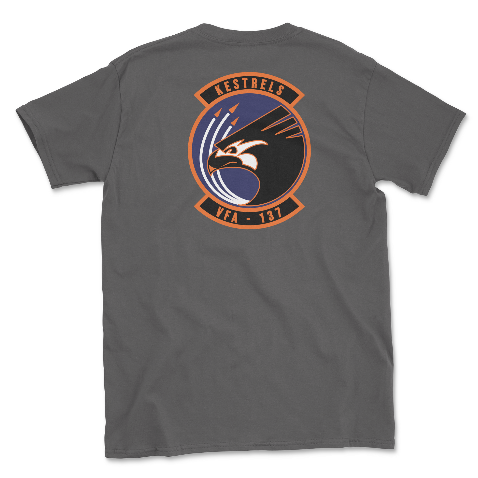 Charcoal t-shirt with squadron patch.