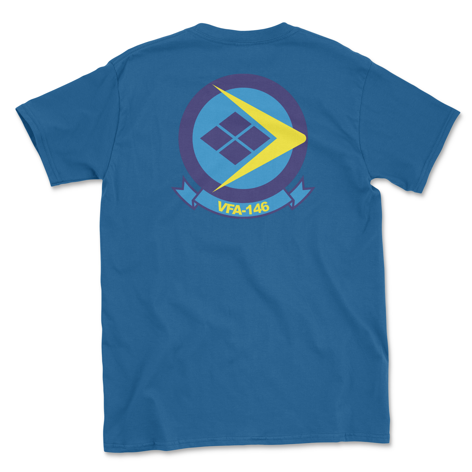 Royal blue t-shirt with squadron patch.