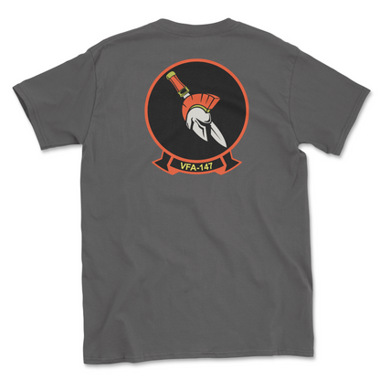 Charcoal t-shirt with squadron patch.