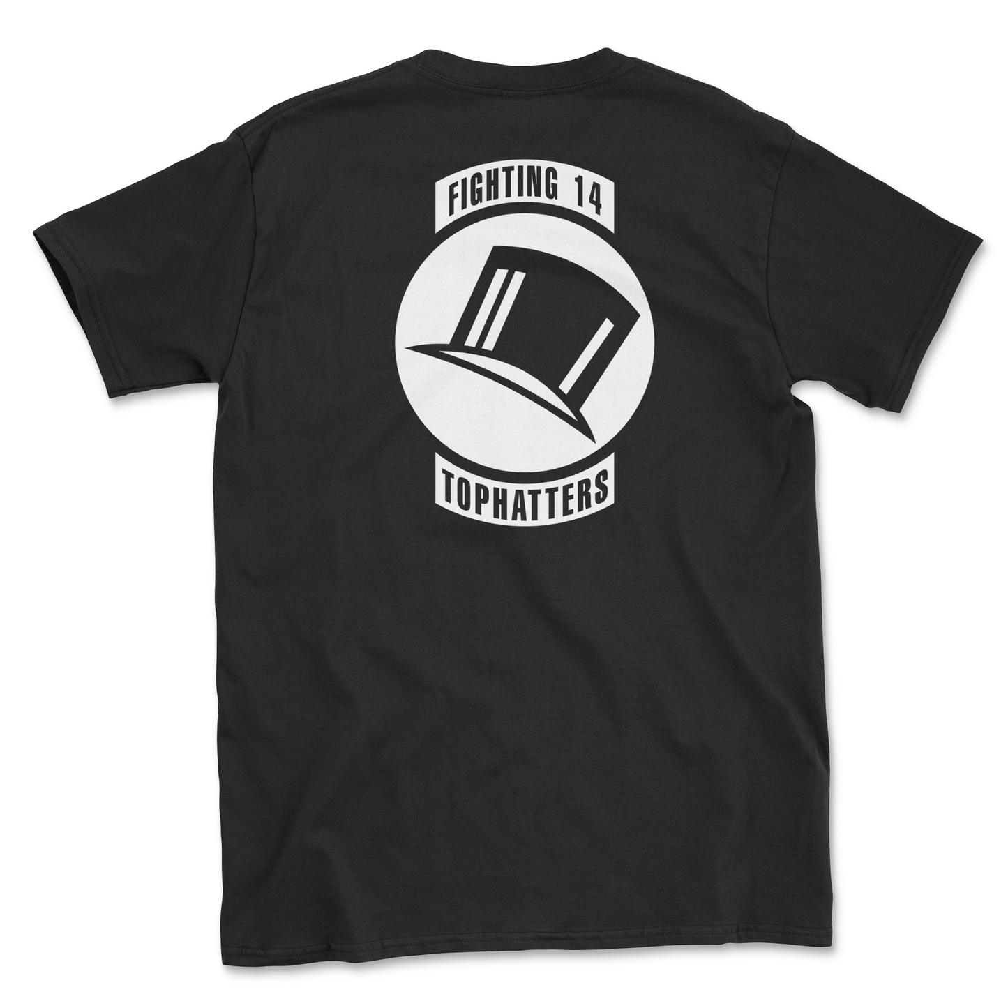 Black t-shirt with squadron patch.