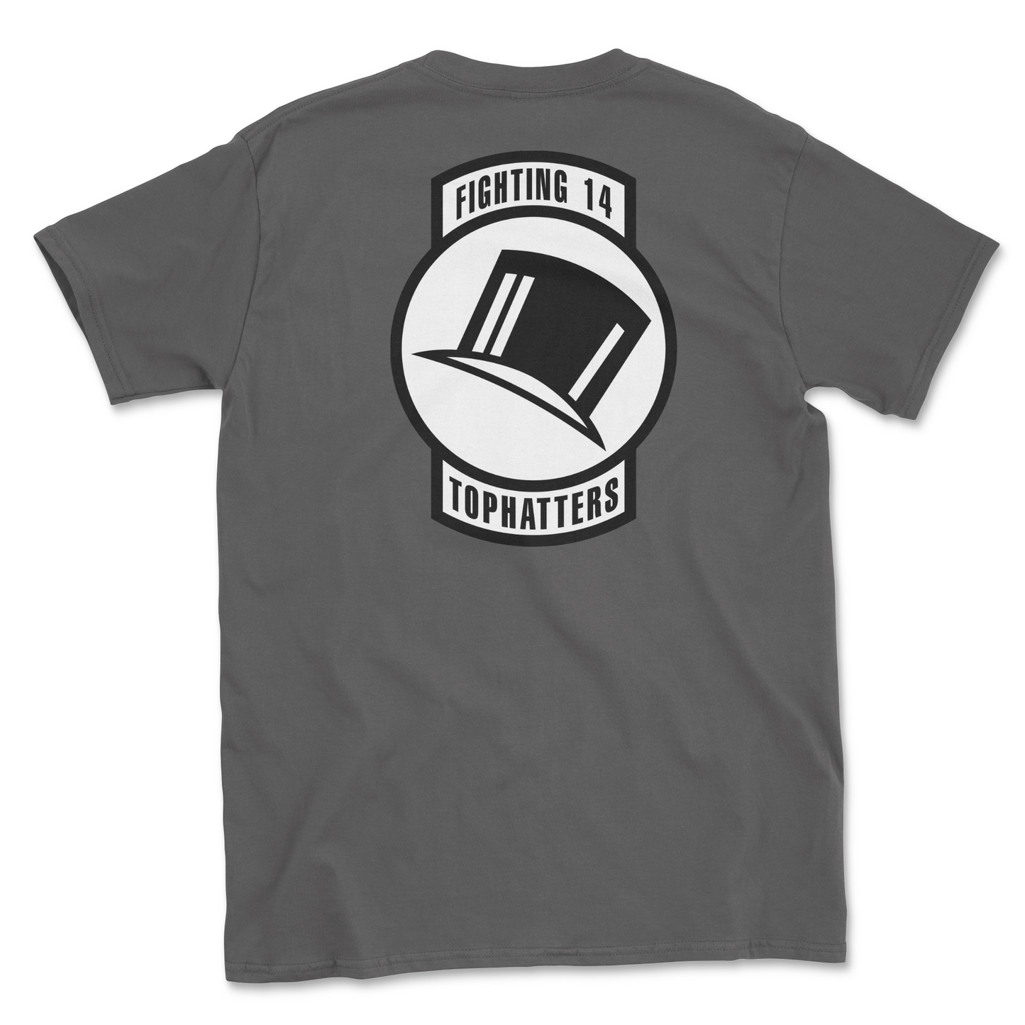 Charcoal t-shirt with squadron patch.
