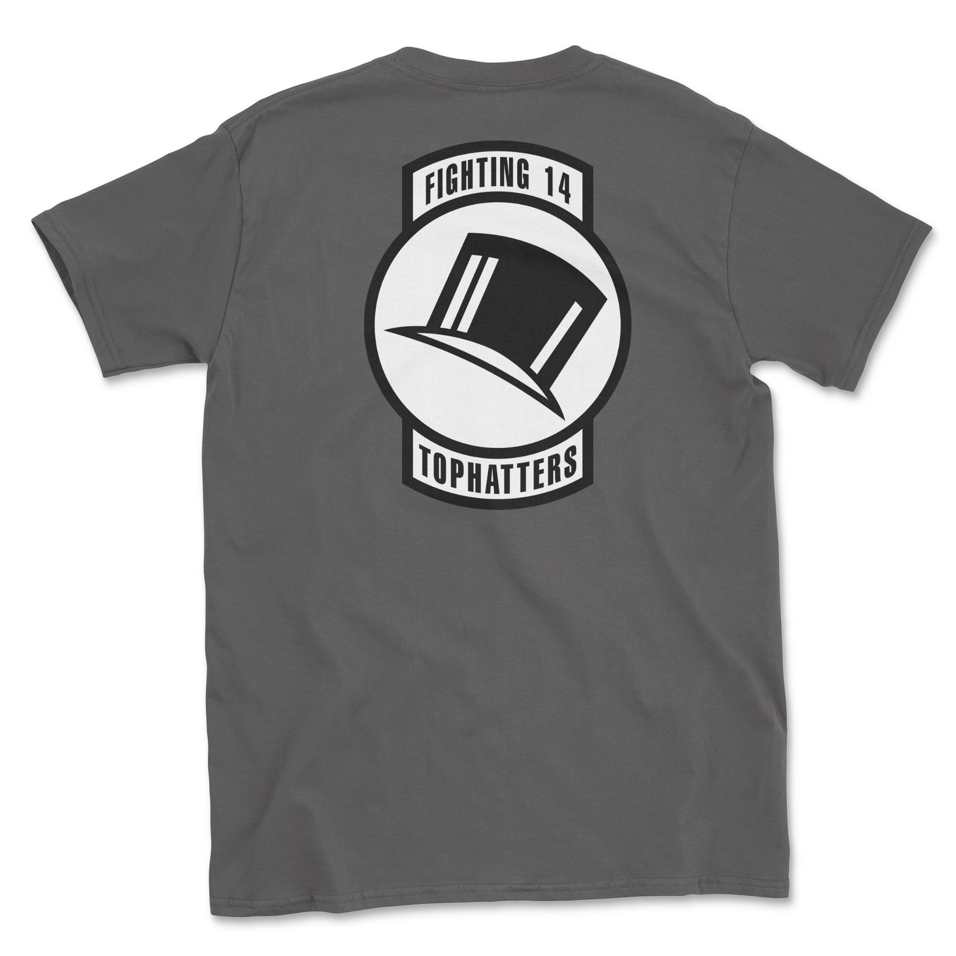 Charcoal t-shirt with squadron patch.
