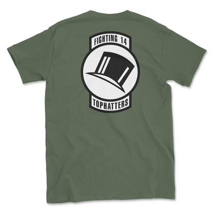 Military green t-shirt with squadron patch.
