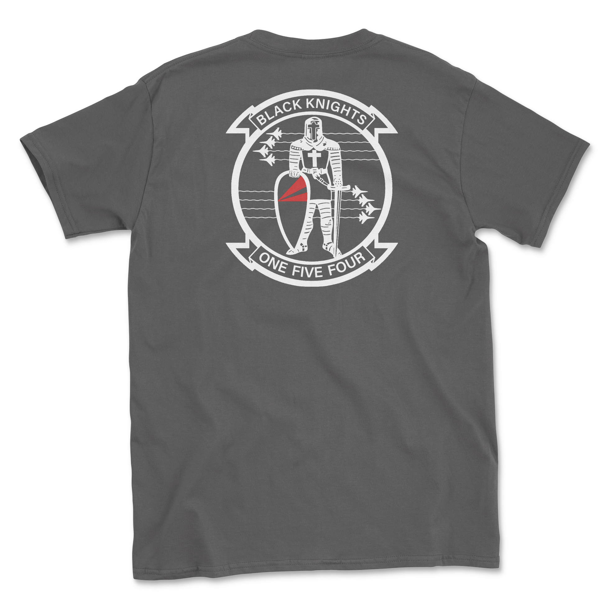 Charcoal t-shirt with squadron patch.