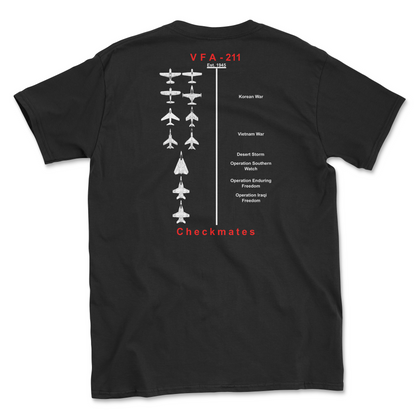 Black t-shirt with squadron aircraft and supported combat.