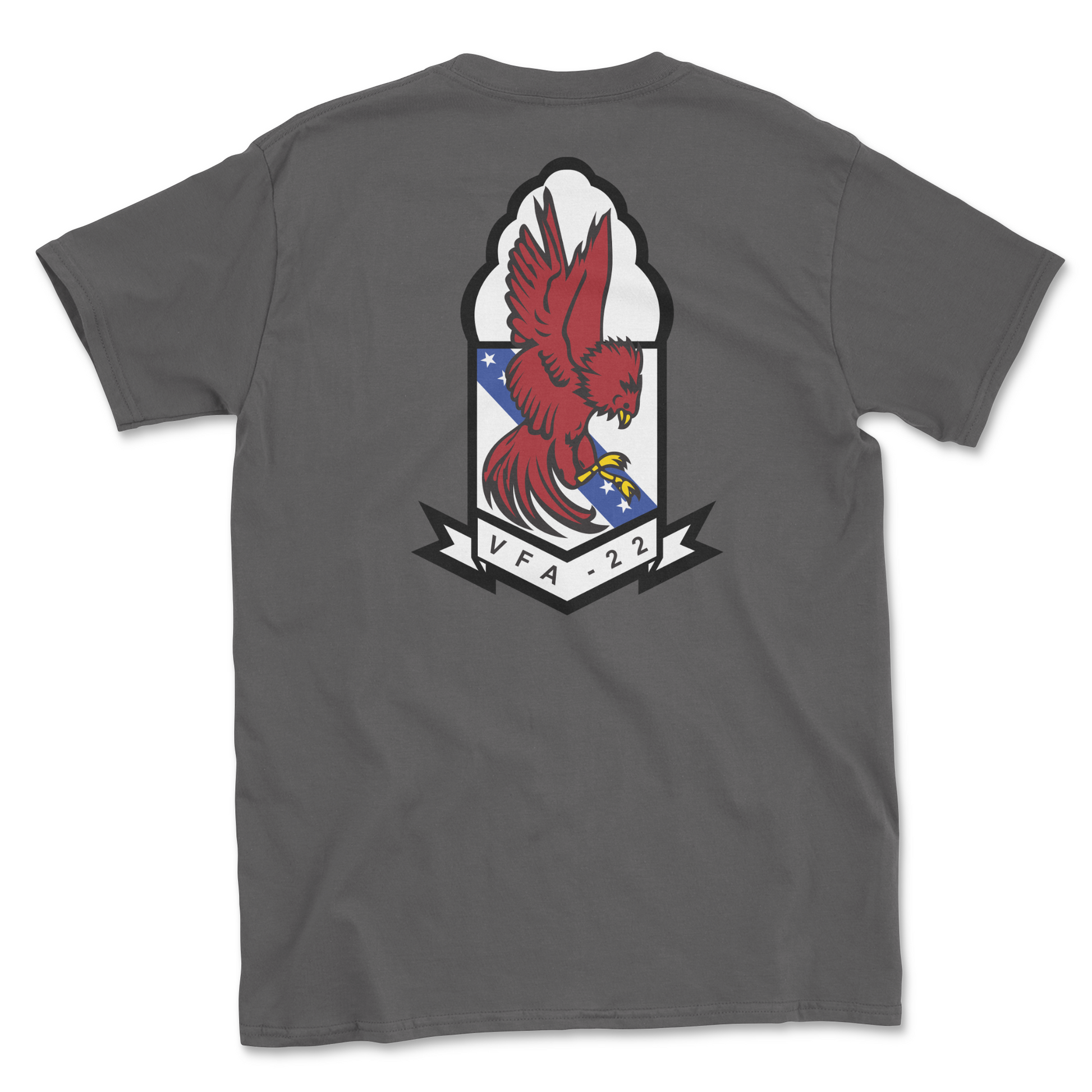 Charcoal t-shirt with squadron patch.