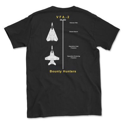 Black t-shirt with squadron aircraft and supported combat.