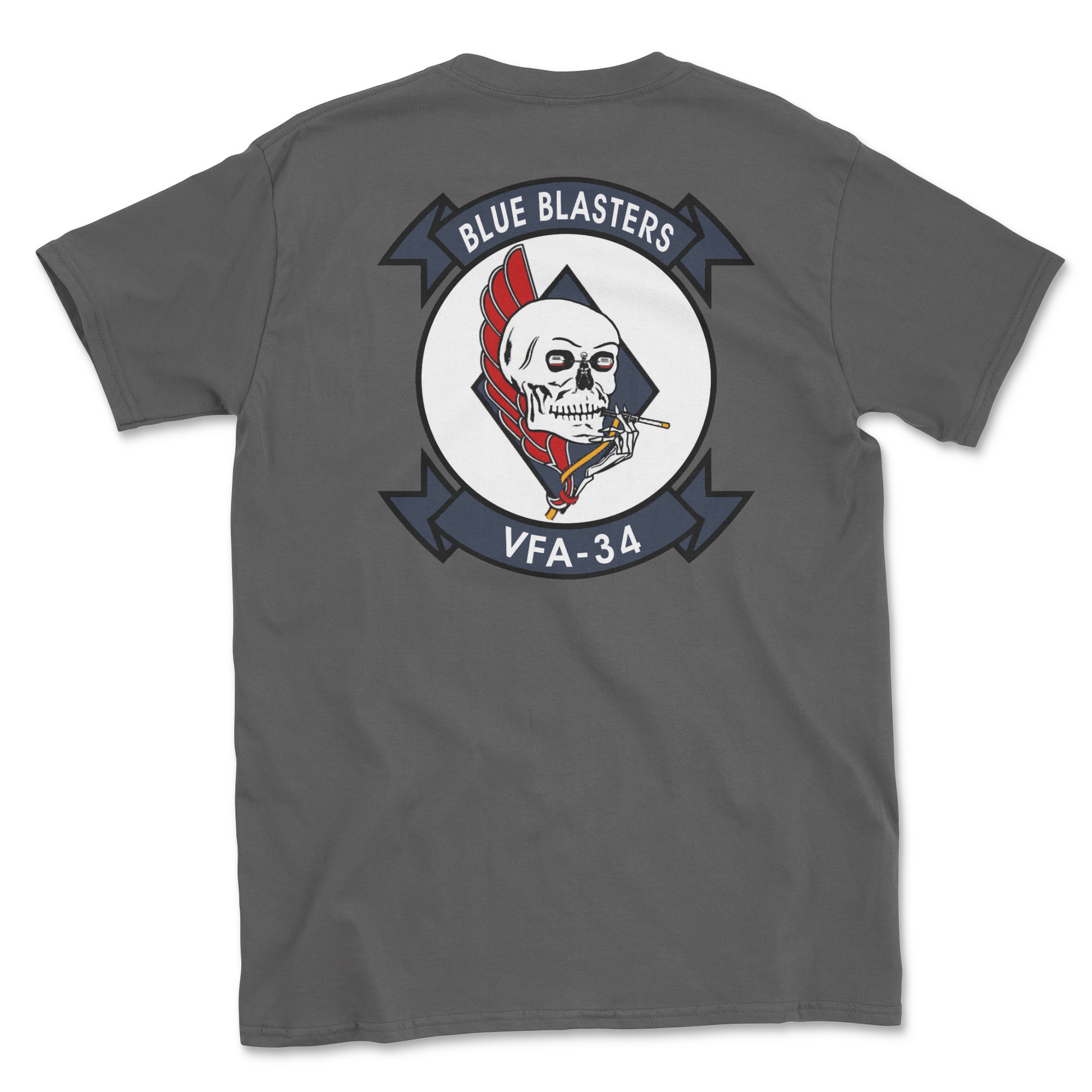 Charcoal t-shirt with squadron patch.