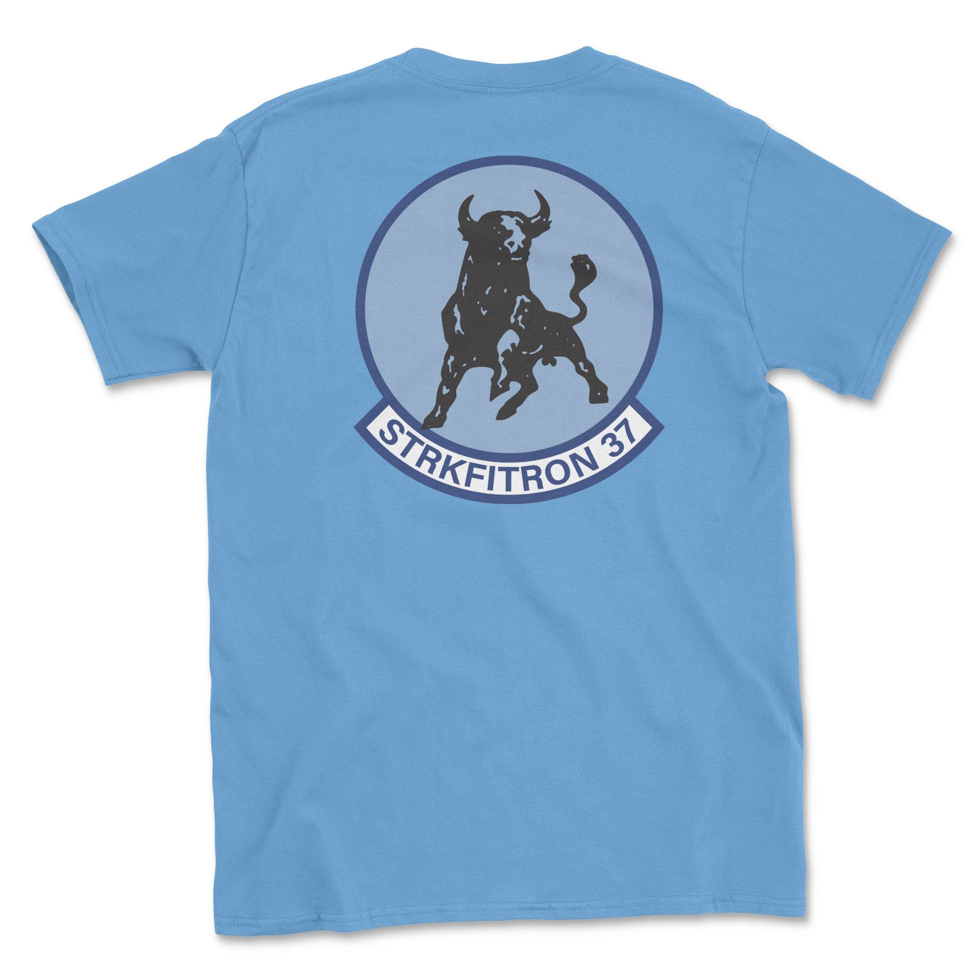 Blue t-shirt with squadron patch.