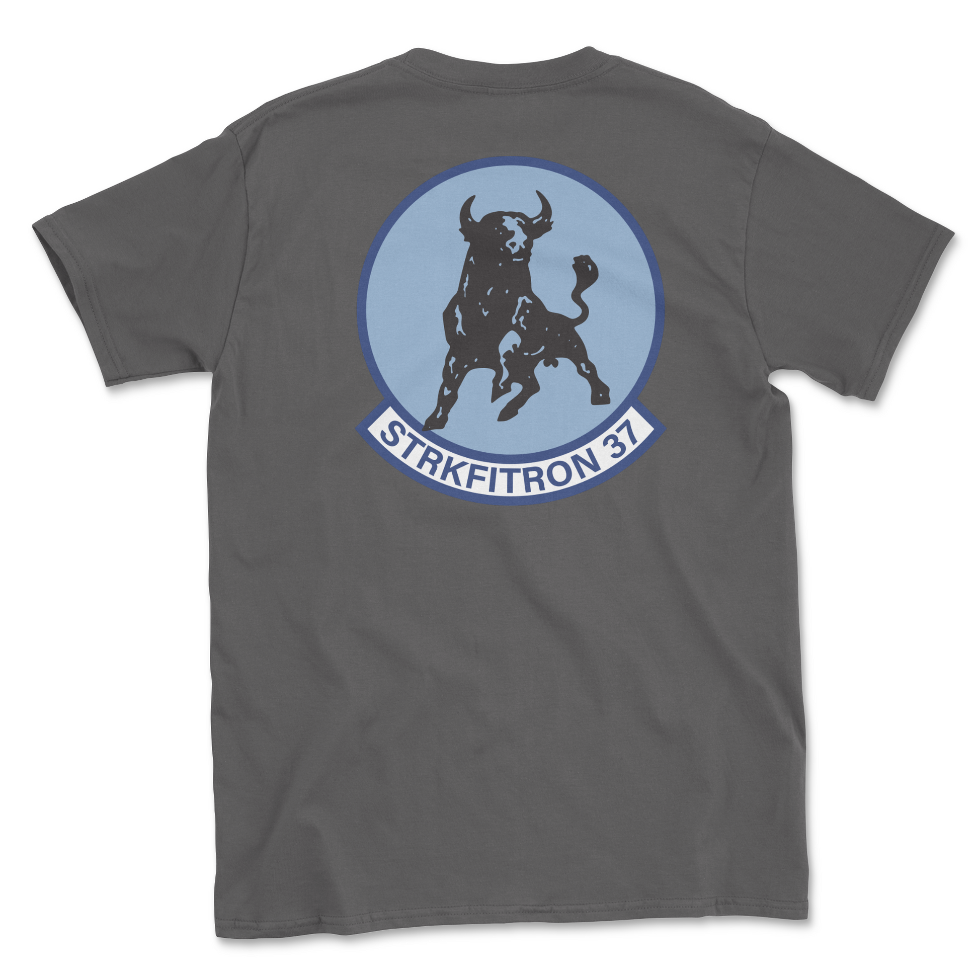 Charcoal t-shirt with squadron patch.