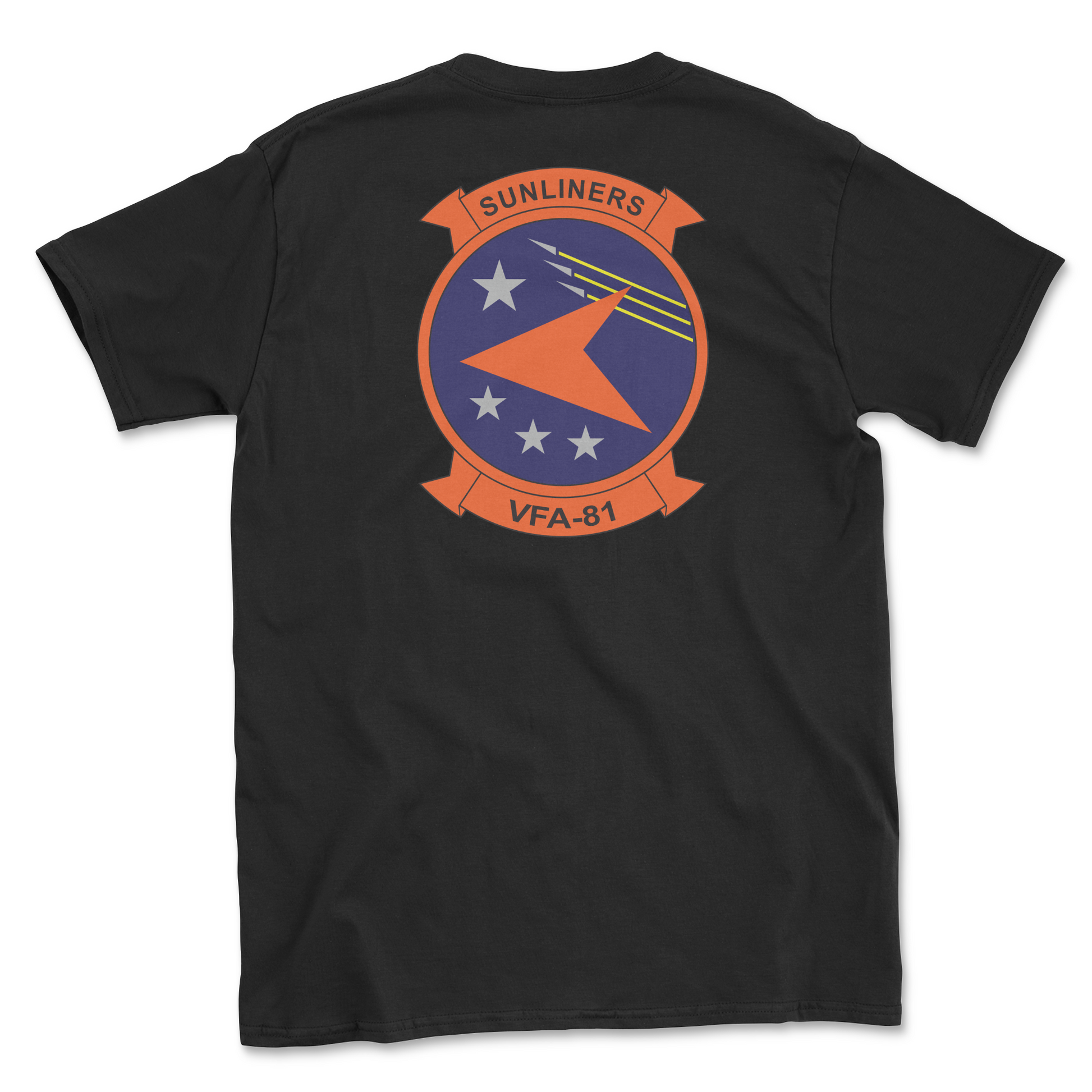 Black t-shirt with squadron patch.