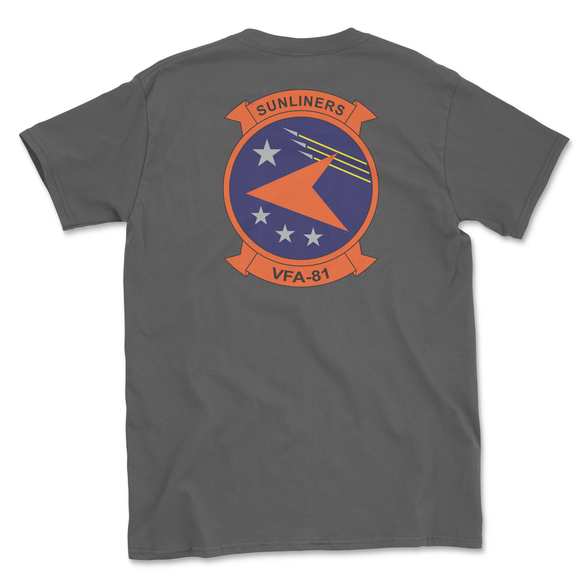 Charcoal t-shirt with squadron patch.