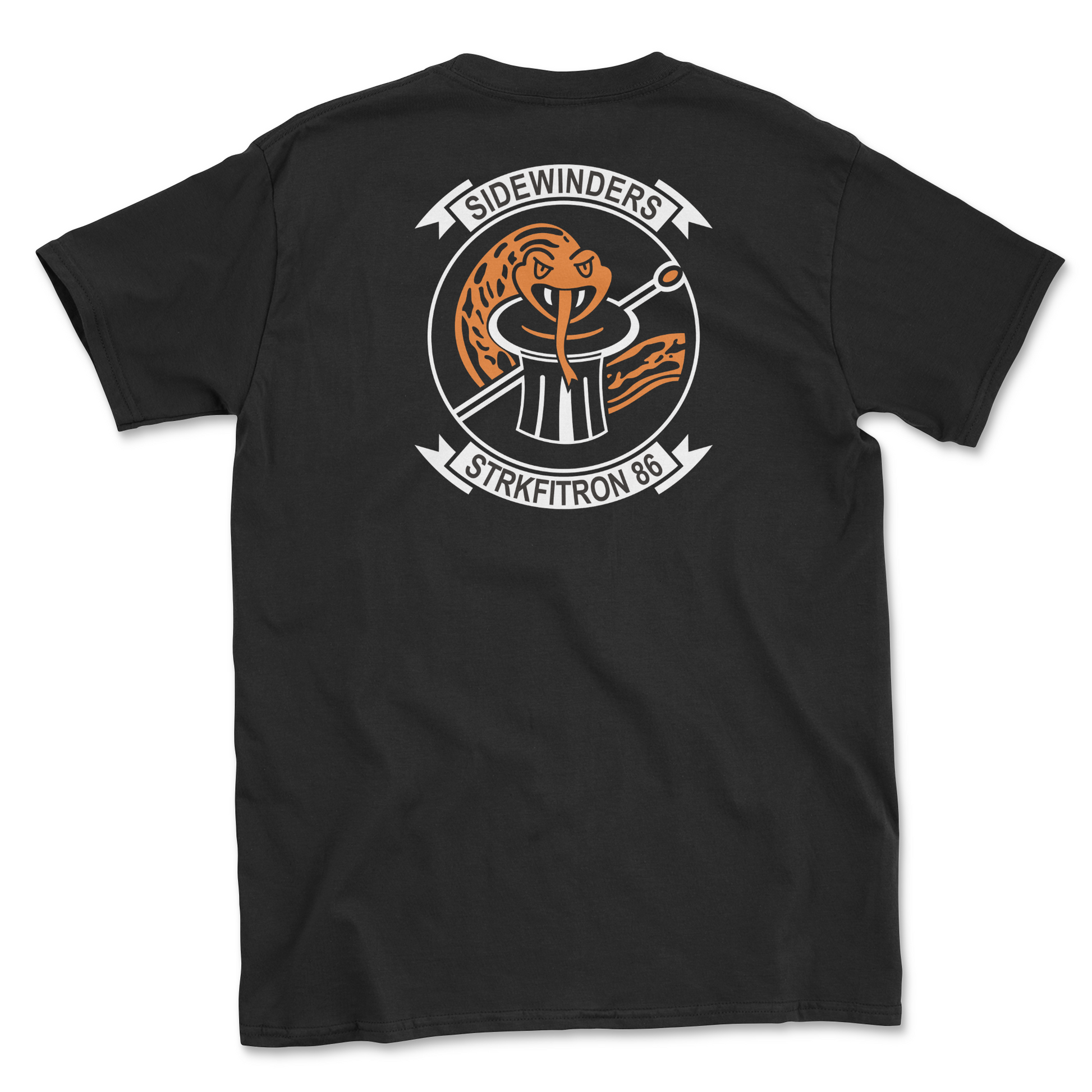 Black t-shirt with squadron patch.