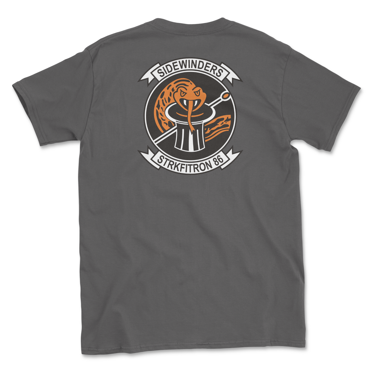 Charcoal  t-shirt with squadron patch.