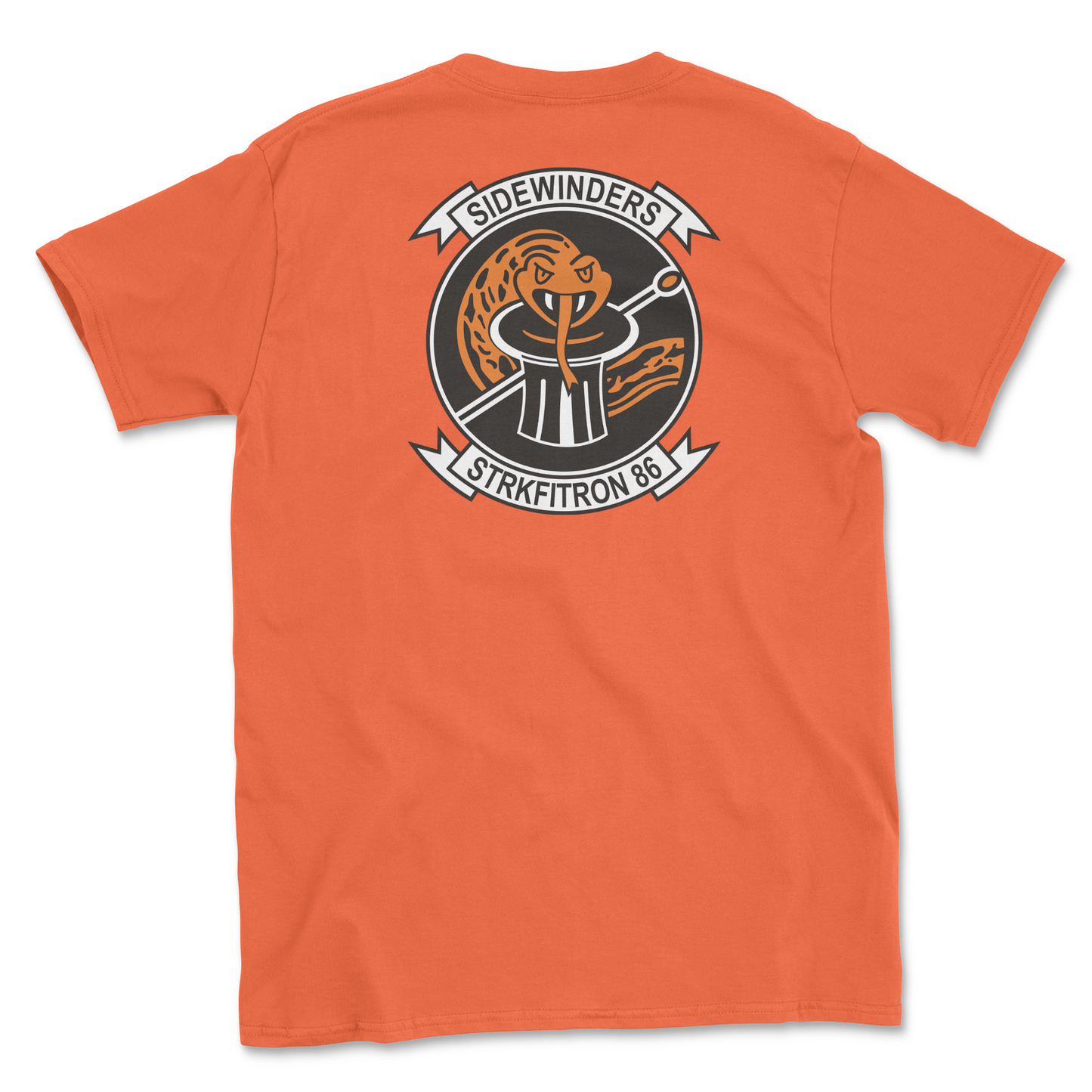 Orange t-shirt with squadron patch.